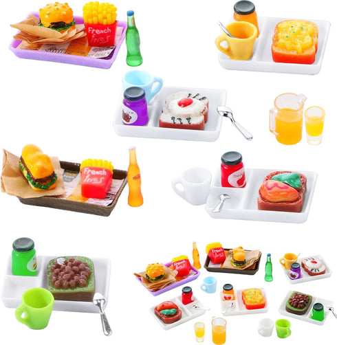 38 Pcs Miniature Food Toy Miniature Doll House Accessories Miniature Play Sets Small Doll Food Dollhouse Food, Hamburger Fries Soda Milk Juice Fas...