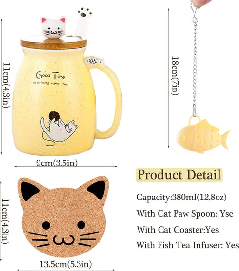 BigNoseDeer Tea Cup With Infuser and Lid Ceramic Coffee Mug Kawaii Cat Mug Cute Mugs Tea Mug Cute Cool Preppy Stuff Cat Gifts Birthday Gifts Cute ...