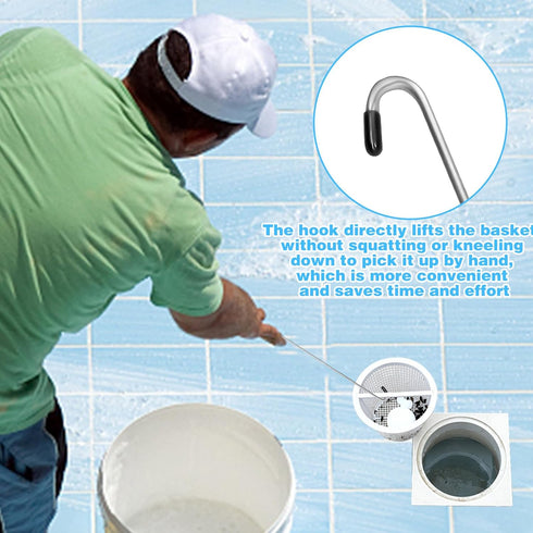 2Pcs Pool Skimmer Hook, Stainless Steel Skimmer Basket Handle Extended Knee Protection Pool Skimmer Basket Hook Tool for Cleaning Swimming Pool De...