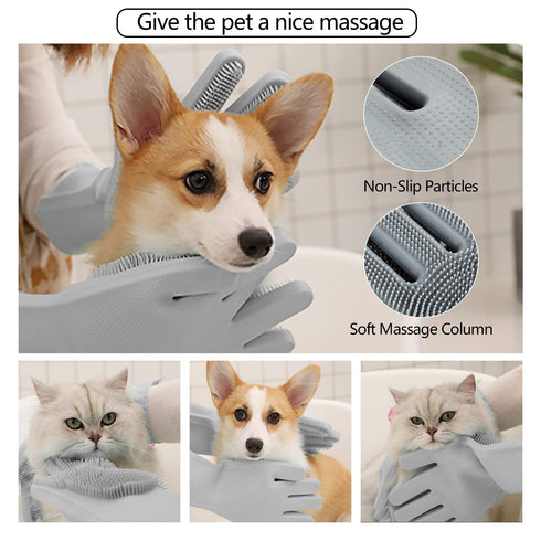 Pet Grooming Gloves - Gentle Dog Bathing Shampoo Brush - Massage Mitt with Enhanced Five Finger Design - Efficient Deshedding Glove for Dogs, Cats...