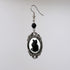 Black Cat Cameo In Silver Finish Frame Dangle Earrings with Black Bead...