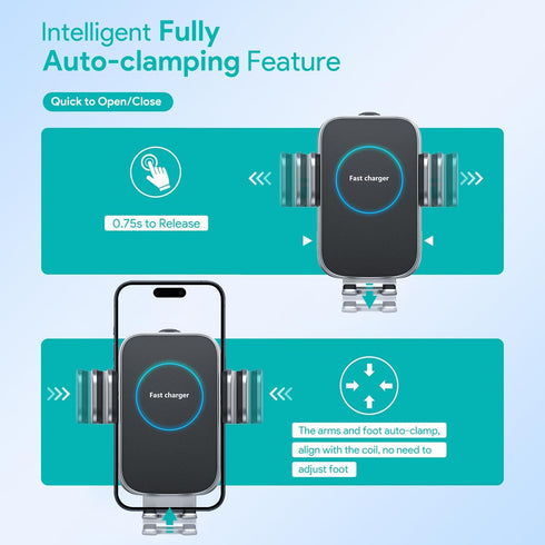 Wireless Car Charger, 15W Auto-Clamping Charger Mount, Air Vent Car Charging Holder for iPhone 15 14 13 12 11 Pro Max Plus Mini X Xr Xs, Samsung S...