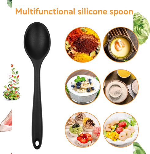 2 PCS Silicone Serving Spoons for Cooking, 7.8 Inch Soup Spoons and Slotted Spoons Set Mixing Spoon Nonstick Silicone Kitchen Cooking Utensils Sma...