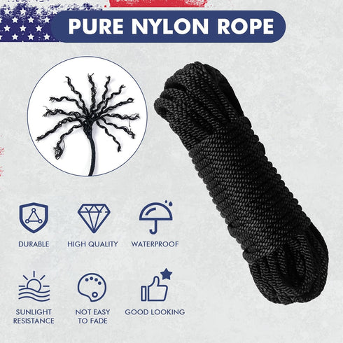 Flag Pole Rope Kit 50Ft x 1/4" Diameter Halyard Rope with 4 Pcs Zinc Alloy Swivel Snap Hooks Clips Outdoor Flagpole Hardware Accessories Camping R...