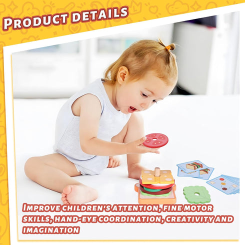 LovesTown Wooden Stacking Toys, Sandwich Stacking Toys Montessori Toys for Kids Educational Preschool Learning Toys for Boys Girls Birthday Gifts...