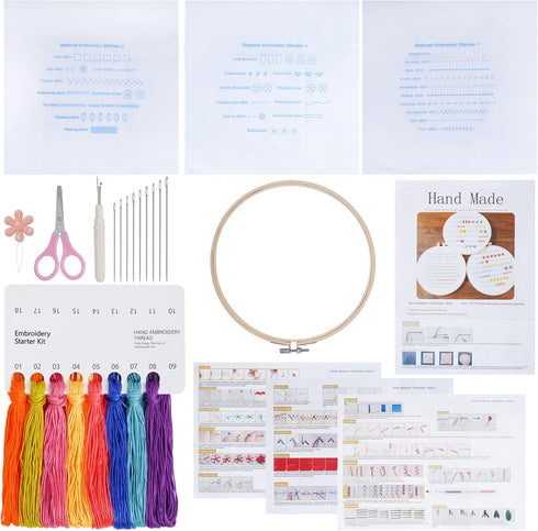 Lystaii Beginners Embroidery Stitch Practice kit, 3 Sets Embroidery Kit for Beginners to Learn 30 Different Stitches for Craft Lover Easy to Follo...