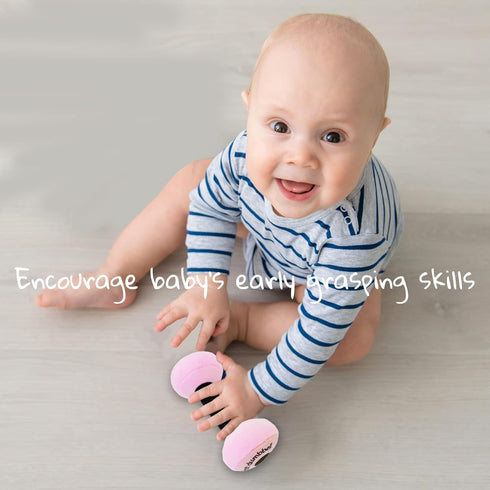 June Garden 6" My First Dumbbell - Plush Baby Rattle Toy - Safe Soft Barbell Workout Toy for Infants Boys and Girls - Pink...