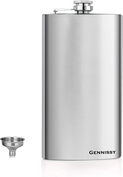 GENNISSY 10oz Hip Flask for Liquor - 304 Stainless Steel Silver, Leakproof with Funnel & Never Lose Cap, Gift for Men Women (Groomsmen, Camping, W...