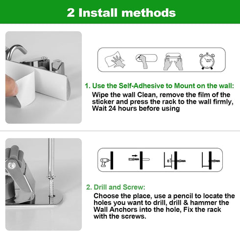 voze 5 Racks and 4 Hooks Mop and Broom Holder Wall Mount, Self Adhesive Heavy Duty Broom Organizer Storage Tool Racks for Kitchen Garden Laundry G...