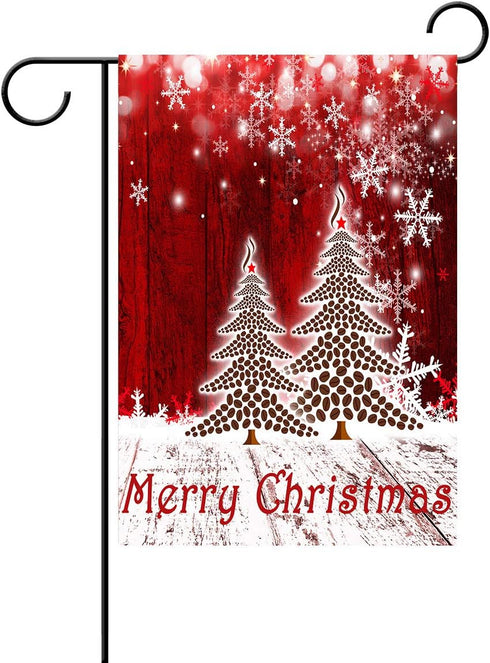 Merry Christmas Tree Red Garden Flag Winter Snowflake Double Sided Flags 12" x 18", Xmas Rustic Winter Snow Holiday New Year Small Garden Flag Ban...