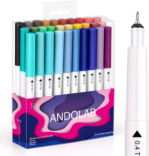 Fine Point Pens for Cricut Maker 3/Maker/Explore 3/Air 2/Air, 0.4 Tip Ultimate Fine Point Pens Set of 30 Pack Supplies Tools Accessories Writing D...