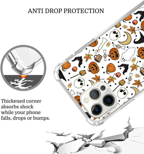 Autumn Fall Leaves Moon Pumpkin Pattern Case for iPhone 14 Pro Max, Retro Halloween Funny Pumpkin Case for Girls Women Men, Unique Trendy TPU Bump...
