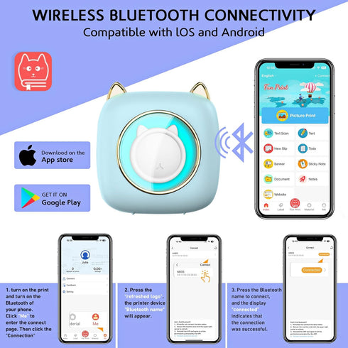 Mini Printer Portable, Bluetooth Pocket Thermal Sticker Printer with 10 Rolls Thermal Paper and Sticker Mini Thermal Printer for iOS & Android Ink...