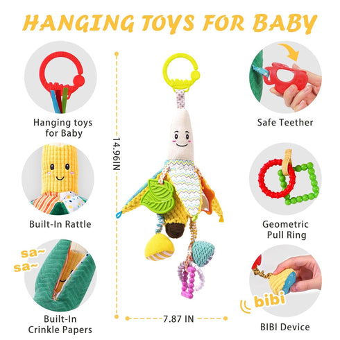 Jollybaby Stroller Rattle Toys for Car Seat Parm, Fruit Plush Hanging Infant Crib Bed Travel Activity Ring Bell with Crinkle, Squeaky & Teether fo...
