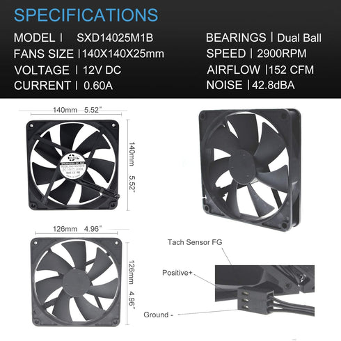 140mm Waterproof Cooling Fan,140X140X25mm Dual Ball Bearing 12V 2900RPM,for Cabinets Computer Case PSU Chassis...