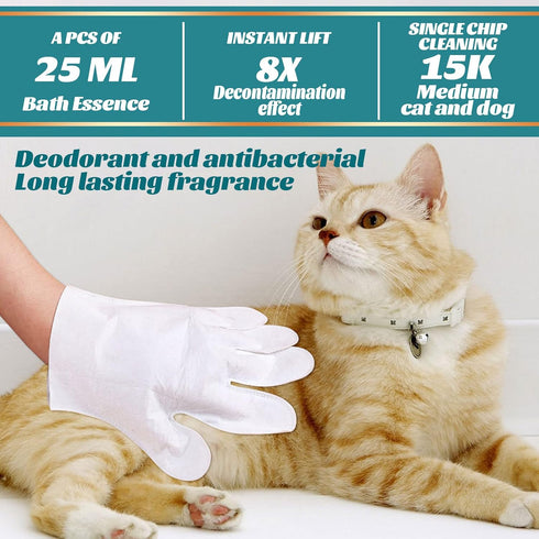 Pet Rinse Free Grooming Gloves, 10Pcs Pet Wipes for Dogs & Cats Wash Free Gloves, Cleansing Grooming with Plant Extract No Rinse Thick Extra Puppy...