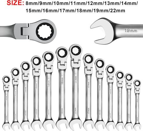 Ratchet Wrench, CR-V Forged 10mm Flex Head Ratcheting Wrench, Industrial Dual-use Design Wrench, Anti-slip Anti-bending Ratchet Tools...