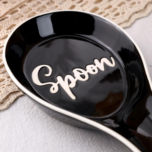 Ceramic Spoon Rest, Black Utensil Rest for Stove Top Large Spoon Holder 9.5 Inch for Kitchen Counter Ladle Spatula...