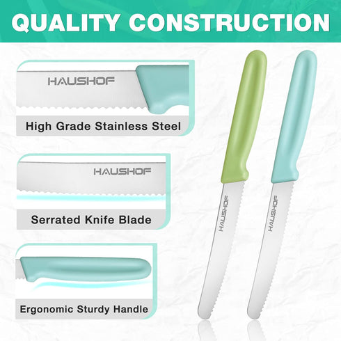 HAUSHOF Steak Knives Set of 4, Serrated Steak Knives, Premium Stainless Steel Steak Knife Set with Gift Box, Assorted Color...