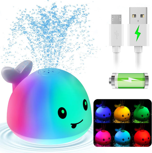 2024 Upgraded Baby Bath Toys, Rechargeable Light Up Bath Toys for Kids 1-3 Babies 6-12 12-18 Months, Whale Sprinkler Spray Fountain Water Pool Bat...