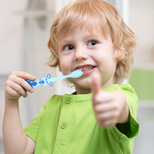 12 Pieces Toddler Toothbrush Bulk Kids Toothbrush Pack Manual Baby Toothbrushes with Covers Suction Cup Toothbrush Lovely Soft Bristle Animal Toot...