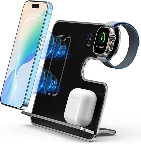 3-in-1 Wireless Charger for Apple Fanboys: Aluminum Alloy Charging Station for iPhone Apple Watch and Airpods - Detachable Travel Charger for Mult...