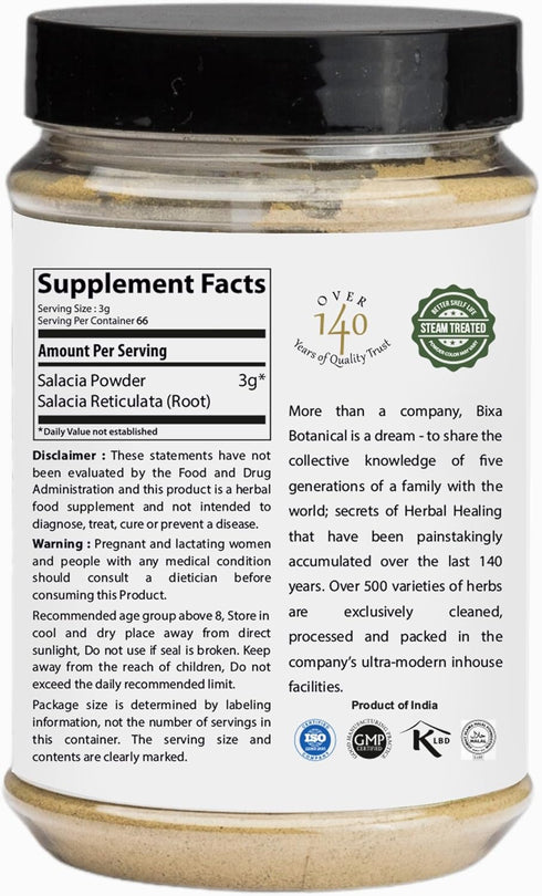 bixa BOTANICAL Salacia Root Powder (Salacia reticulata) 7Oz / 200g | Herbal Supplement for Healthy Menstrual Cycle...