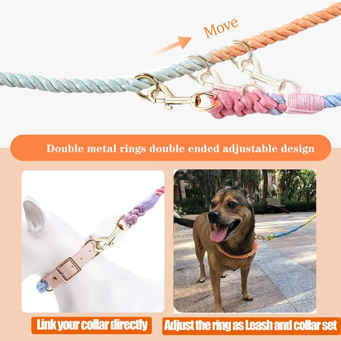Multifunctional Rope Dog Leash 7.5 FT with Adjustable Double Swivel Hook Hands Free for Small Medium and Large Dogs Running Hiking Camping Walking...