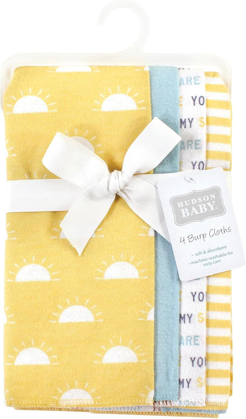 Hudson Baby Unisex Baby Cotton Flannel Burp Cloths, My Sunshine 4 Pack, One Size...