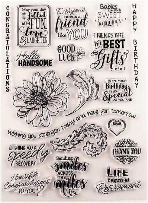 Label Words Clear Stamps for Card Making Flowers Transparent Silicone Stamp DIY Scrapbooking Supplies Embossing Paper Card Album...