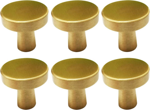 6X Dia.22mm(0.87") Solid Brass Drawer Knob Round Golden Kitchen Cabinet Pull Decorative Hardware Small Dresser Handle...