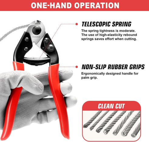 Sanuke Cable Cutter Wire Cutter Heavy Duty up to 5/32" for Housing Fencing Deck Stair Railing with 30pcs Crimping Sleeves, 6pcs Stainless Steel Th...