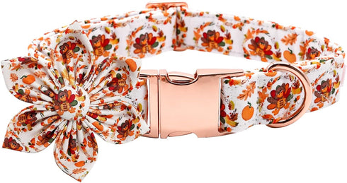 Dog Collar with Flower - Thanksgiving Turkey Flower Dog Collar Gift Puppy Soft Collar Pet Flower Adjustable Dog Collar for Large Dogs...