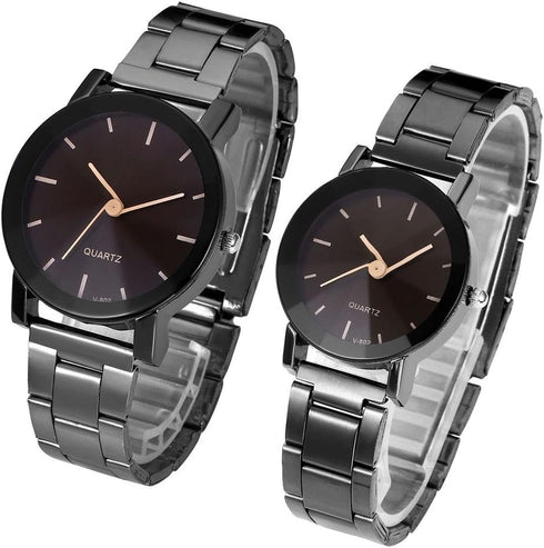 Top Plaza His and Hers Valentine Day Gift Couples Watches All Black Bracelet Watch Simple Elegant Design...