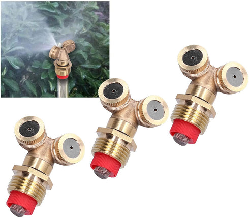 Zerodis Brass Misting Nozzles, 3Pcs Spray Nozzles with Filter Garden Irrigation Mist Nozzle Sprinkler for Landscaping Outdoor Cooling System...