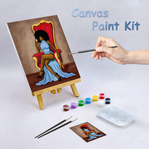 Canvas Painting Kit Pre Drawn Canvas for Painting for Adults Sip and Paint Party Supplies 8x10 Canvas to Paint Afro Queen Girl Paint, Mother's Day...