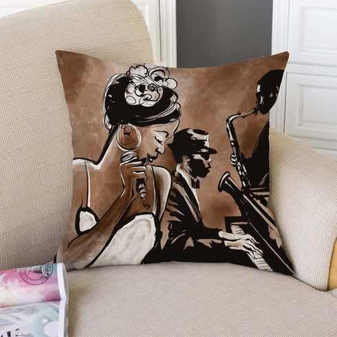African American Woman Throw Pillow Cover Afro Black Girl Singing Jazz Jazzist Music Afrocentric Decorative Pillow Covers Square Pillowcase Cushio...