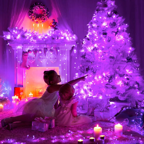 JMEXSUSS Purple Halloween Lights Clear Wire, 66ft 200 LED Purple String Lights Indoor Outdoor Waterproof, Purple Christmas Lights Plug in for Chri...