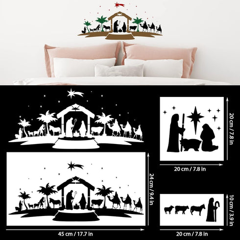 11 Pieces Christmas Nativity Scene Stencils Nativity of Jesus Stencil Reusable DIY Drawing Stencil for Painting on Wood Canvas Reusable Nativity S...