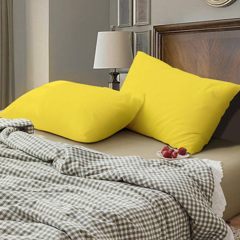 BEDSUM Microfiber Queen Pillowcases Set of 2, Soft Wrinkle Resistant and Easy Care Pillow Cases with Envelope Closure for Kids, 20x30 inches, Yell...