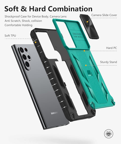 Case for Samsung Galaxy S22 Ultra: Rugged Protective S22 Ultra 5G Mobile Phone Cover with Kickstand & Slide - TPU Shockproof Bumper Textured Matte...