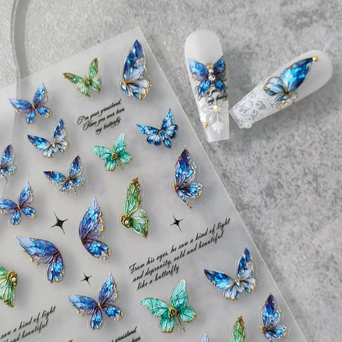 Butterfly Nail Art Stickers Decals 5D Embossed Engraved Nail Stickers Green Blue Butterfly Nail Art Desgin Decals for Acrylic Nails Decoration Sel...