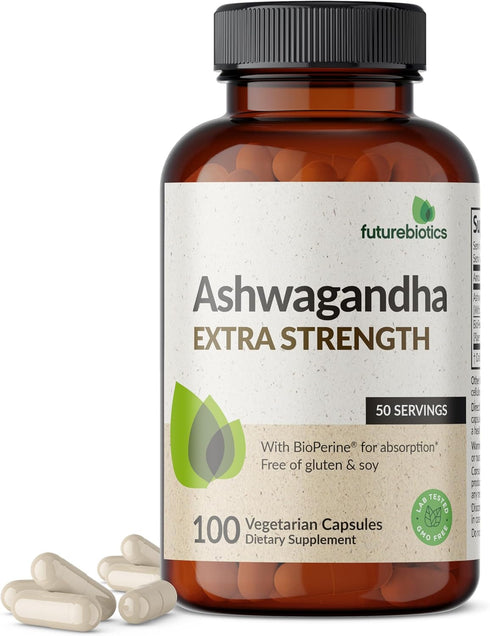 Futurebiotics Ashwagandha Extra Strength Stress & Mood Support with BioPerine - Non GMO Formula, 100 Vegetarian Capsules...
