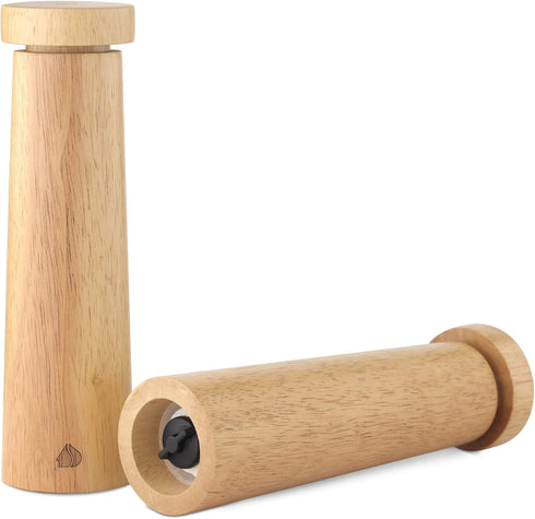 Navaris Salt and Pepper Mill Set - Adjustable Rubber Wood Salt and Pepper Grinders Shakers with Ceramic Grinding Core for Home, Restaurants - Desi...