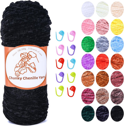 Chunky Chenille Yarn(7OZ/200G), 3 Strands of Yarn Soft Chenille Velvet Yarn for Crocheting Knitting Thick Blanket Yarn for Shoe Hat Clothing Cushi...