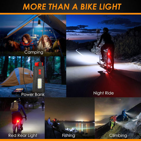 USB Rechargeable Bike Lights Set, 6 Modes Bicycle Front Headlight and Back Taillight, 3000LM Water Resistant Bicycle Lights Front and Rear for Nig...