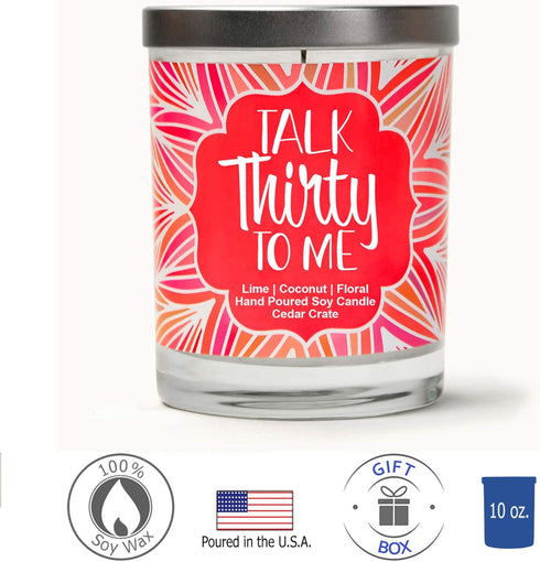 30th Birthday Candles for Her, Women, Sister Bestie - Talk Thirty to Me, 30th Birthday Candles Gifts for Women, 100% Soy Wax, Made in USA...