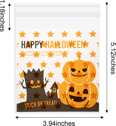 Boao 100 Pieces Halloween Treat Bags Clear Self Adhesive Candy Bags Bulk Pumpkin Cellophane Plastic Cookie Pouch for Party Favors Gifts Halloween ...