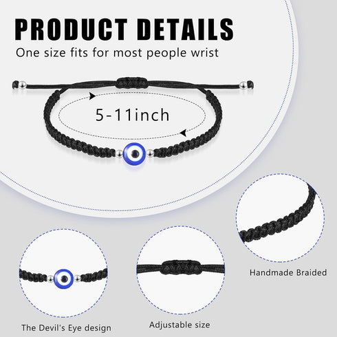 50pcs Evil Eye Bracelets Bulk Valentines Gift Adjustable Couples Bracelets Lucky Bracelet with Evil Eye Charm Protect Kabbalah Bracelet for Men Wo...