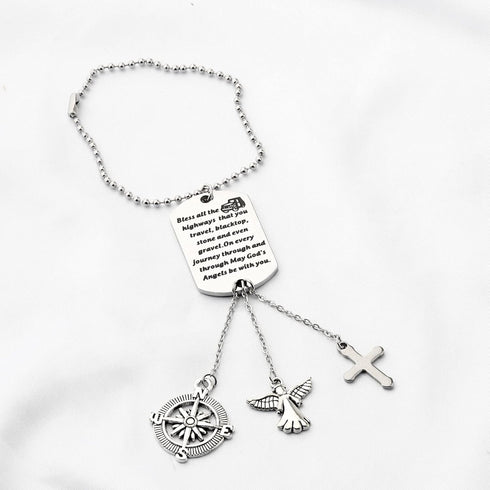 FUSTMW Guardian Angel Rearview Mirror Charm Drive Safe Gifts Car Ornament Hanging New Drivers Gifts May Your Guardian Angel Ride with You (silver)...